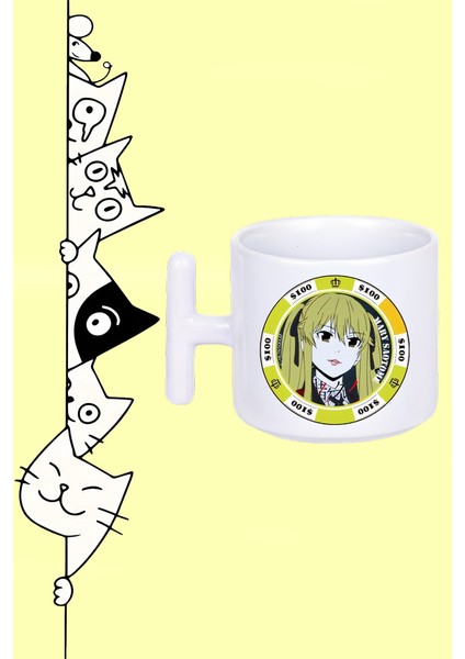 Meari Saotome Karakter Anime Kakegurui Tasarım Baskılı Beyaz T Sap Kupa Bardak