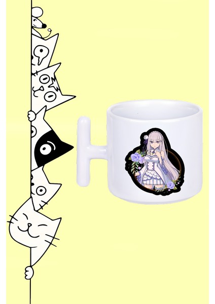 Re Zero Emilia Karakter Anime Baskılı Beyaz Kupa Bardak