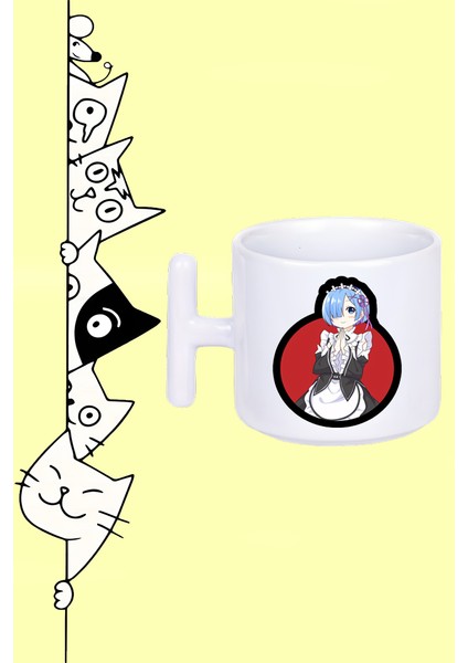 Rem Karakter Re Zero Anime Tasarım Baskılı Beyaz T Sap Kupa Bardak