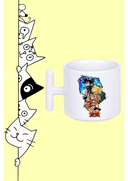 Anime Karakter Son Goku Dragon Ball Mix Tasarım Baskılı Beyaz T Sap Kupa Bardak