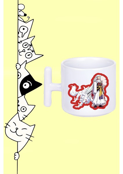 Inuyasha Karakter Anime Tasarım Baskılı Beyaz T Sap Kupa Bardak