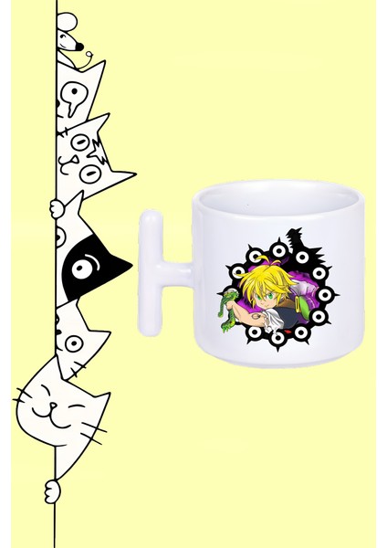 Seven Deadly Sins Meliodas Anime Karakter Tasarım Baskılı Beyaz T Sap Kupa Bardak