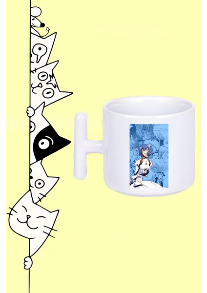 Rei Ayanami Anime Neon Genesis Evangelion Karakter Tasarım Baskılı Beyaz T Sap Kupa Bardak