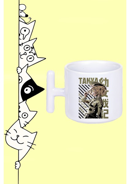 Tanya Karakter Anime Youjo Senki Tasarım Baskılı Beyaz T Sap Kupa Bardak