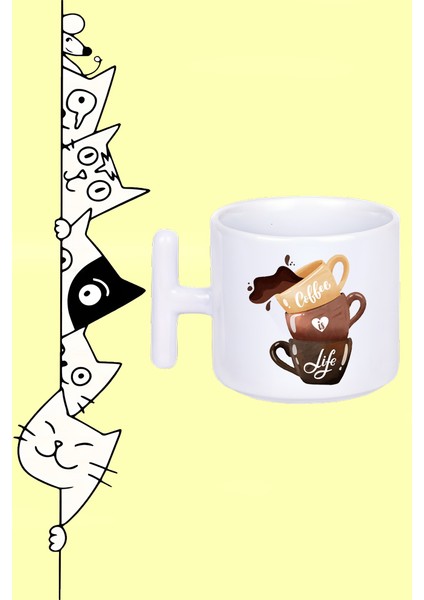 Coffee Is Life Kahve Hayattır Tasarım Baskılı Beyaz T Sap Kupa Bardak