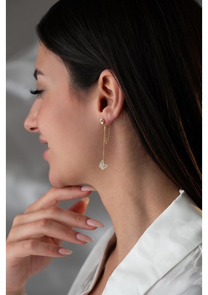 925 Ayar Gümüş Gold Kaplama 5 mm Tektaş Sallantılı Zincir Zirkon Taşlı Kelebek Küpe fırsatları