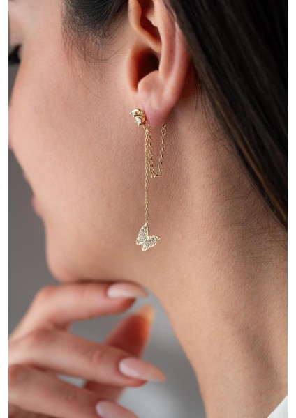 925 Ayar Gümüş Gold Kaplama 5 mm Tektaş Sallantılı Zincir Zirkon Taşlı Kelebek Küpe indirimleri