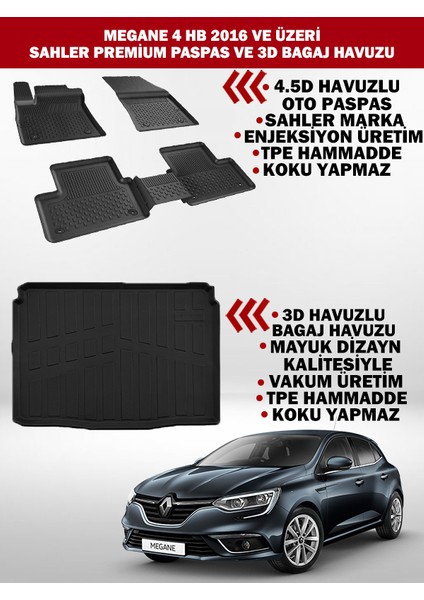 Renault Megane 4 Hb 2016 ve Üzeri Sahler Premium Paspas ve 3D Bagaj Havuzu
