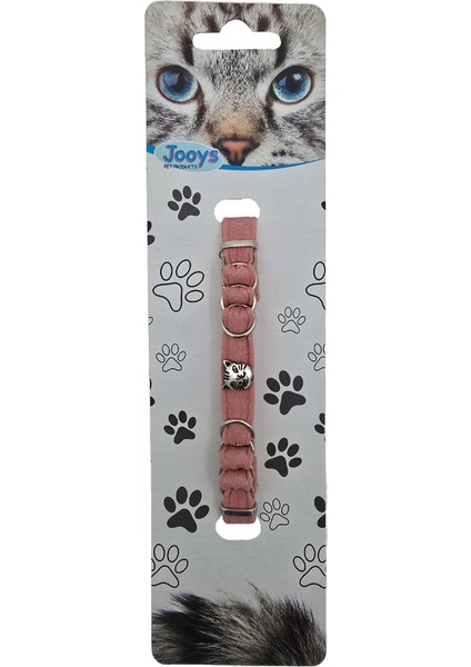 Kadife Zilli Halkalı Kedi Boyun Tasması Pudra