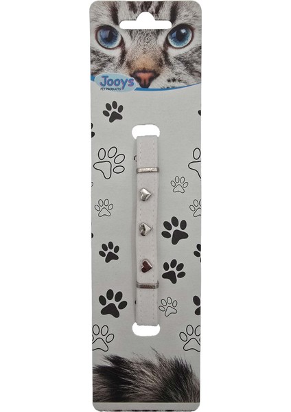 Kadife Zilli Kalpli Kedi Boyun Tasması Beyaz