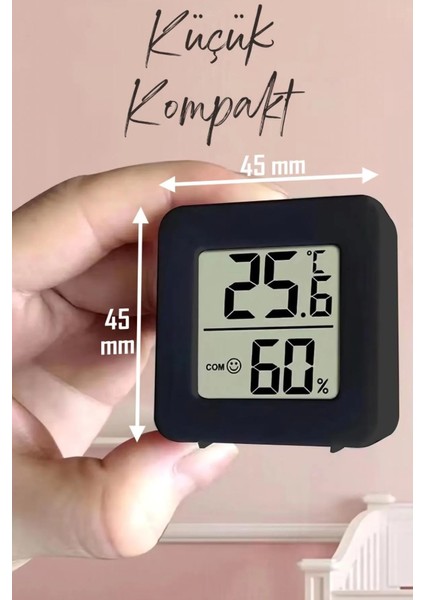 Mini LCD Dijital Sıcaklık Nem Ölçer Termometre Higrometre - Duvara Takılabilir Siyah modelleri