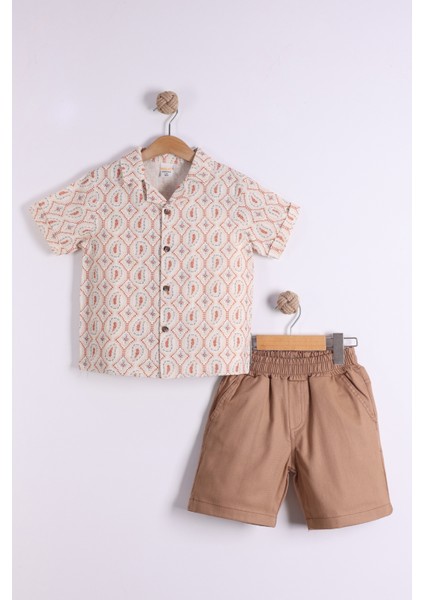 Erkek Çocuk Dokuma Etnik Desenli Gömlek Kot Şort 2'li Takım
