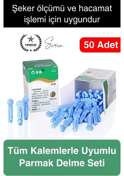 50 Adet Çok Amaçlı Profesyonel Hacamat Kalemi İğnesi Şeker Ölçüm Parmak Delme Seti