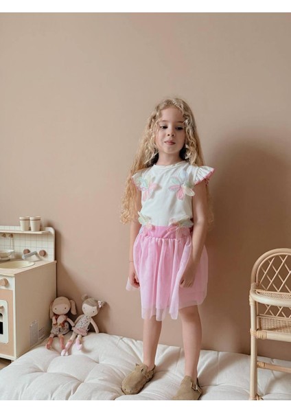 Zambak Çicekli Kız Çocuk Tül Etekli Takım 2625P