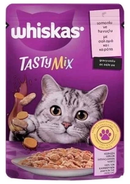 Whiskas Pouch Tasty Mix Sos Içerisinde Somonlu ve Havuçlu Yetişkin Konserve Kedi Maması 85 gr