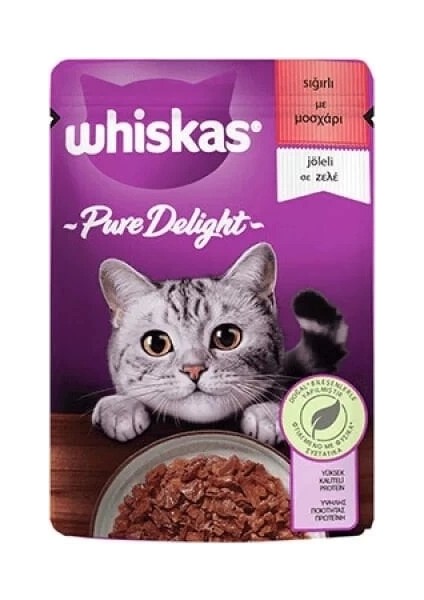 Whiskas Pouch Pure Delight Jöle Içerisinde Sığır Etli Yetişkin Kedi Konservesi 85 gr
