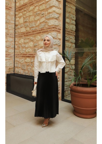 Kadın Tesettür Deri Görünümlü Pileli Etek fiyatları