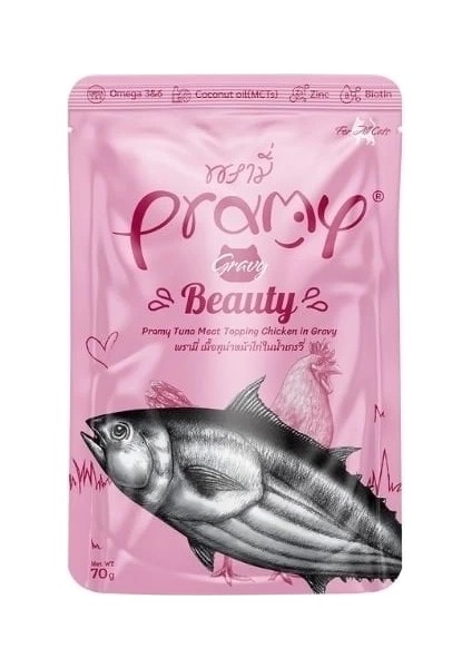 Pramy Indoor Sos Içinde Ton Balıklı ve Tavuklu Pouch Yetişkin Konserve Kedi Maması 70 gr
