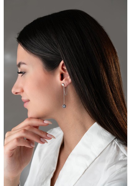 925 Ayar Gümüş Rodyum Kaplama 5 mm Tektaş Sallantılı Zincir Nazar Küpe fırsatları