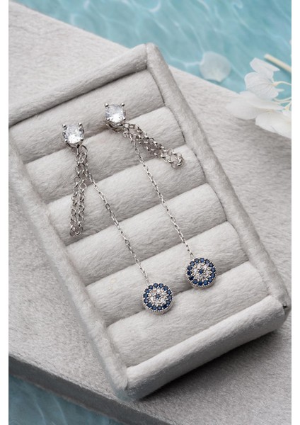 925 Ayar Gümüş Rodyum Kaplama 5 mm Tektaş Sallantılı Zincir Nazar Küpe indirimleri