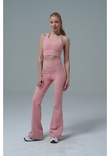 Aero Motion Kadın Pudra Yüksek Bel Push-Up İspanyol Paça Tayt Rahat Tasarım