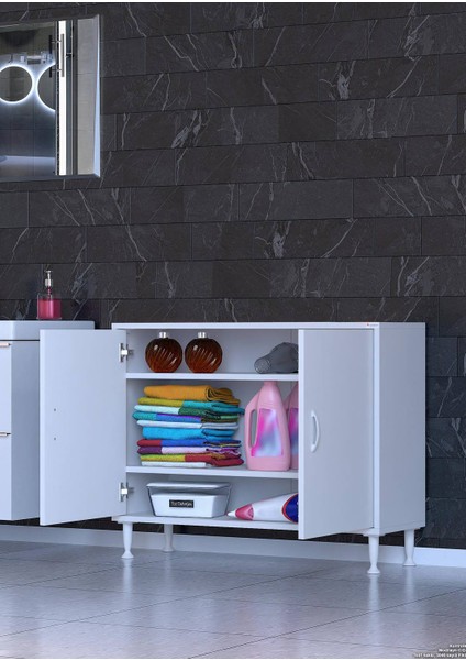 90X75X32,5 Cm’ Lik 2 Kapaklı 3 Göz Raf Dolap Organizatör Dolap Mutfak Dolabı Çok Amaçlı Dolap