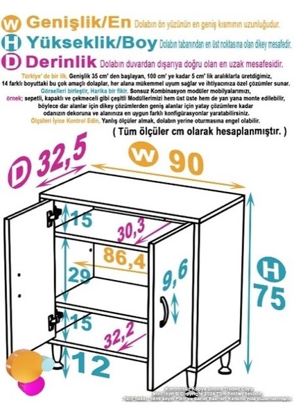 90X75X32,5 Cm’ Lik 2 Kapaklı 3 Göz Raf Dolap Organizatör Dolap Mutfak Dolabı Çok Amaçlı Dolap