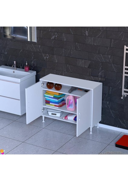 90X75X32,5 Cm’ Lik 2 Kapaklı 3 Göz Raf Dolap Organizatör Dolap Mutfak Dolabı Çok Amaçlı Dolap