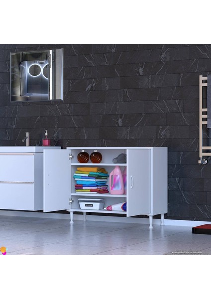 90X75X32,5 Cm’ Lik 2 Kapaklı 3 Göz Raf Dolap Organizatör Dolap Mutfak Dolabı Çok Amaçlı Dolap
