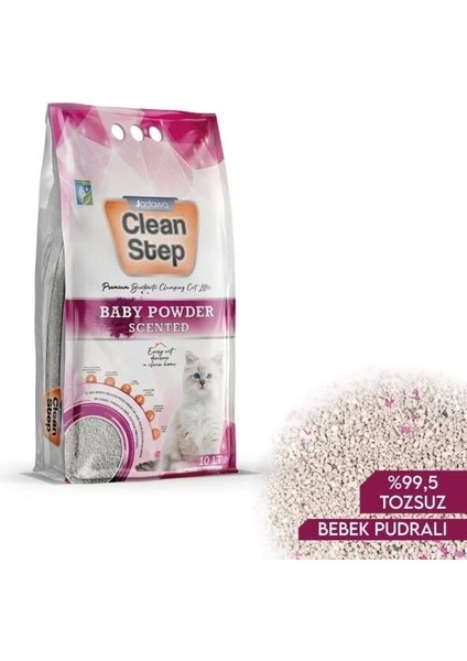 Clean Step Aktif Karbonlu Bebek Pudralı Ince Taneli Topaklanan Bentonit Kedi Kumu 10 Lt