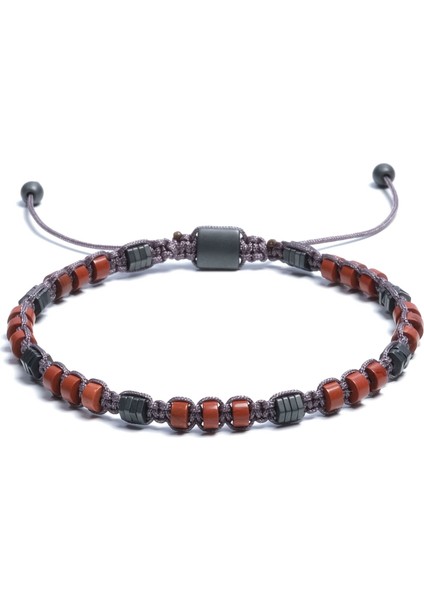 Kırmızı Jasper, Hematit Bileklik - Dion Red Grey Bileklik - Tasarım Bileklik 4 mm Ayarlanabilir
