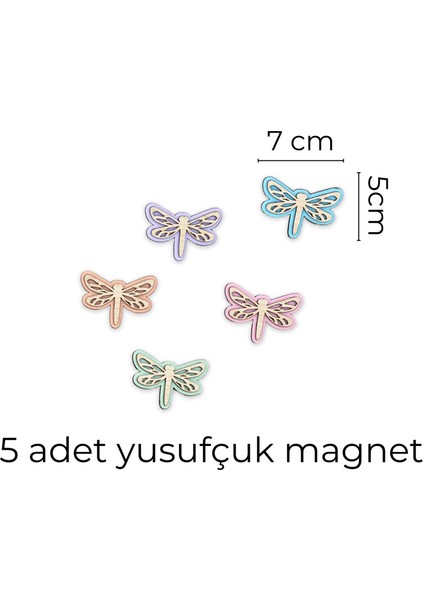 Renkli Ahşap Magnet Seti 5’li – Kelebek Veya Yusufçuk Şeklinde Dekoratif Buzdolabı Süsü