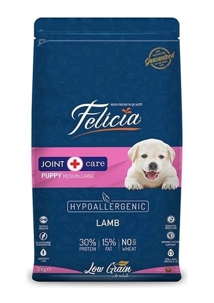 Felicia Düşük Tahıllı Hipoalerjenik Kuzu Etli Orta ve Büyük Irk Yavru Köpek Maması 3 kg