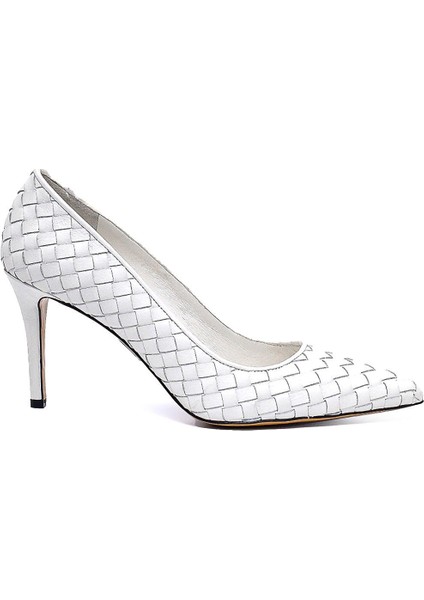 Horg Beyaz Hakiki Deri Kadın Stiletto & Abiye