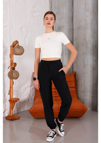Kadın Ekru Bisiklet Yaka Crop T-Shirt - 169 indirimleri