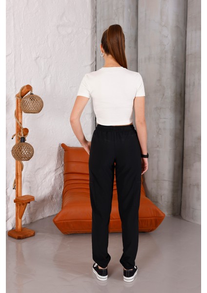 Kadın Ekru Bisiklet Yaka Crop T-Shirt - 169