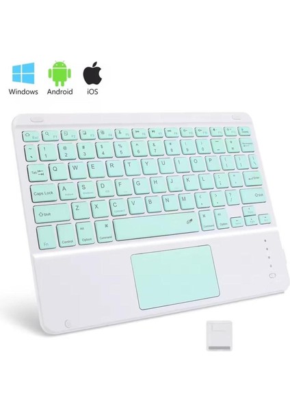 Bluetooth Kablosuz Klavye | Touchpadli, Tüm Tablet ve Telefon Uyumlu, Ios Android Windows Destekli