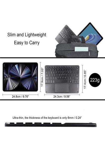 Bluetooth Kablosuz Klavye | Touchpadli, Tüm Tablet ve Telefon Uyumlu, Ios Android Windows Destekli