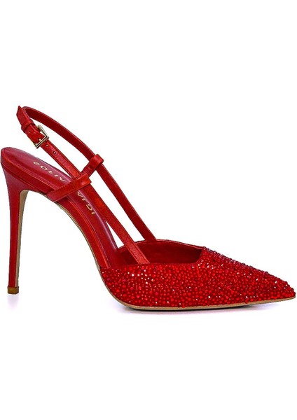 Dire Kırmızı Süet Kadın Stiletto & Abiye
