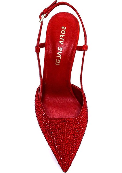 Dire Kırmızı Süet Kadın Stiletto & Abiye