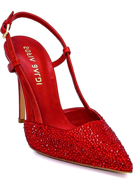 Dire Kırmızı Süet Kadın Stiletto & Abiye