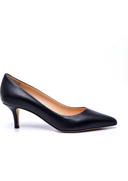 Nancy Siyah Hakiki Deri Kadın Stiletto & Abiye