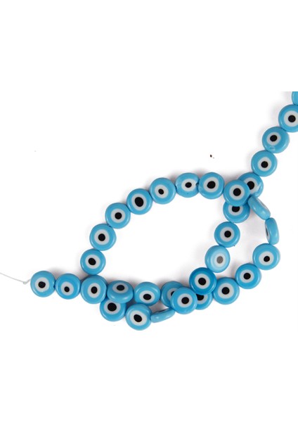 Yassı Nazar Boncuğu Dizisi Açık Mavi El Yapımı Nazar Boncuğu 10 mm