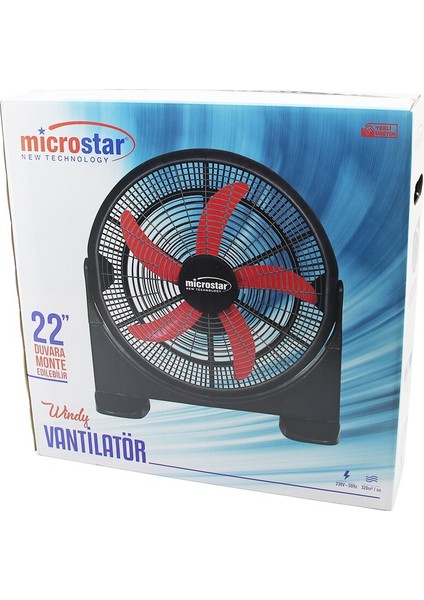 Windy 22 Inç = 55CM Fan Vantilatör 2in1=masa Altı - Duvara Monte 180 Derece 3-Kademe Hız 5-Pls.kanat HC-1045 (5067)