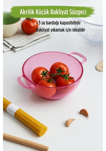Akrilik Pembe Mini Pirinç Süzgeçi & Bakliyat Süzgeçi (3 Su Bardağı Ölçülü)
