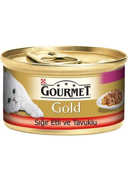 Gourmet Gold Sığır Etli ve Tavuklu Yetişkin Konserve Kedi Maması 85 gr