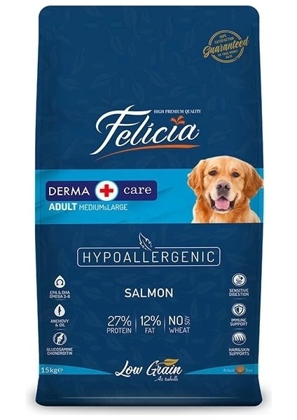 Felicia Düşük Tahıllı Hipoalerjenik Somonlu Orta ve Büyük Irk Yetişkin Köpek Maması 15 kg