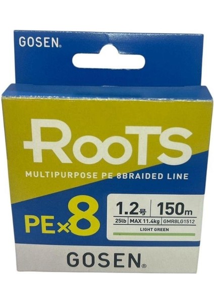 X8 Roots Pe 8 Örgü Spin Ip Misina 1.2 150MT A.yeşil 0.187 mm