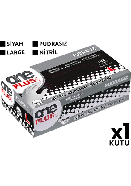 One Plus Nitril Muayene Eldiveni 100'LÜ L Büyük Boy Siyah