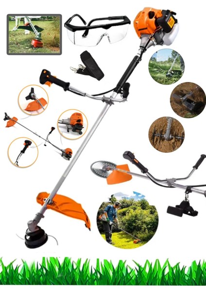 Benzinli Ot Çalı Biçme 4.2kwa 6 Hp 9600 Dk Silindir Hacmi 62CC 40 Diş Bıçak (Testere)